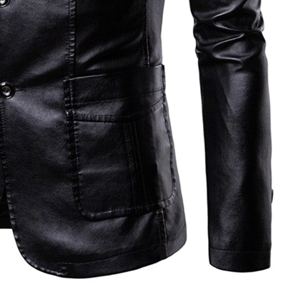 Amazon.com: SWJGLITTR Men Notched Collar Leather Jacket 2